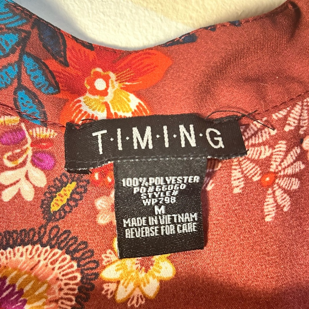 Red Floral Romper Attached Choker. Long 3/4 Sleeve Size Medium Timing Mini - Picture 8 of 13